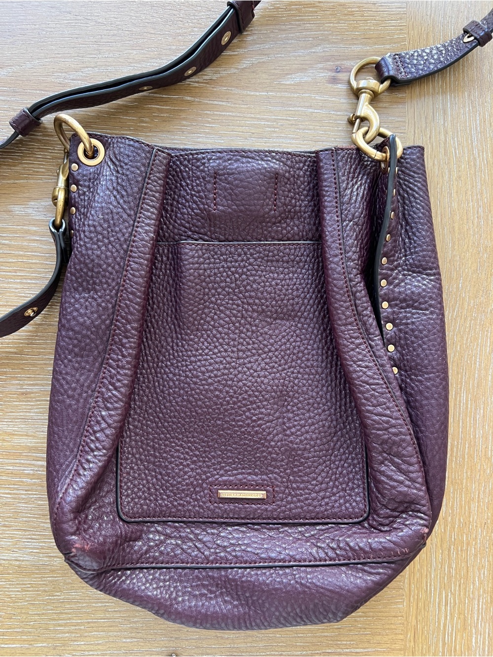 Rebecca Minkoff Pebbled Shoulder Bag in Deep Plum with Gold Hardware